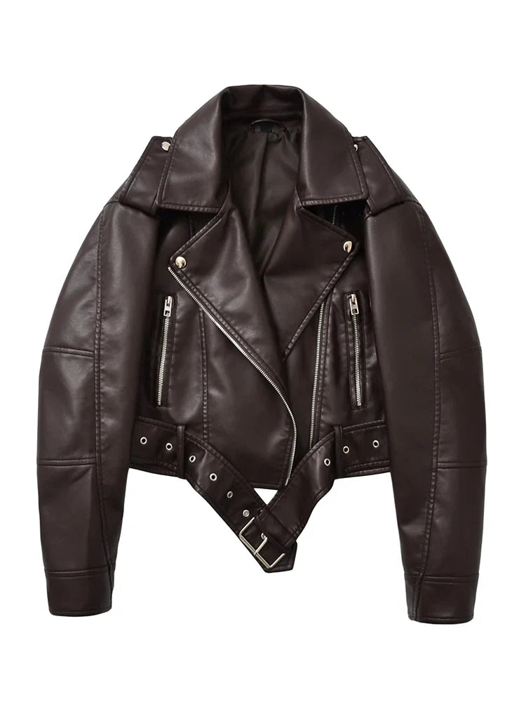 Vintage Belted Moto Faux Leather Jacket