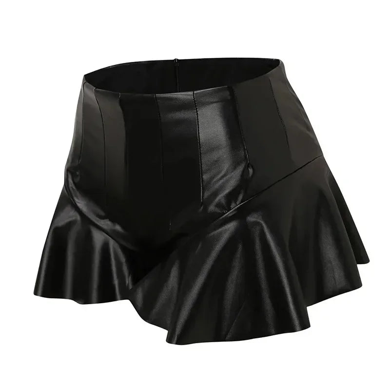 Ruffled Leather Shorts