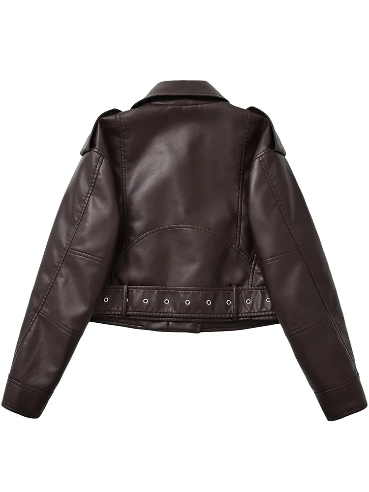 Vintage Belted Moto Faux Leather Jacket