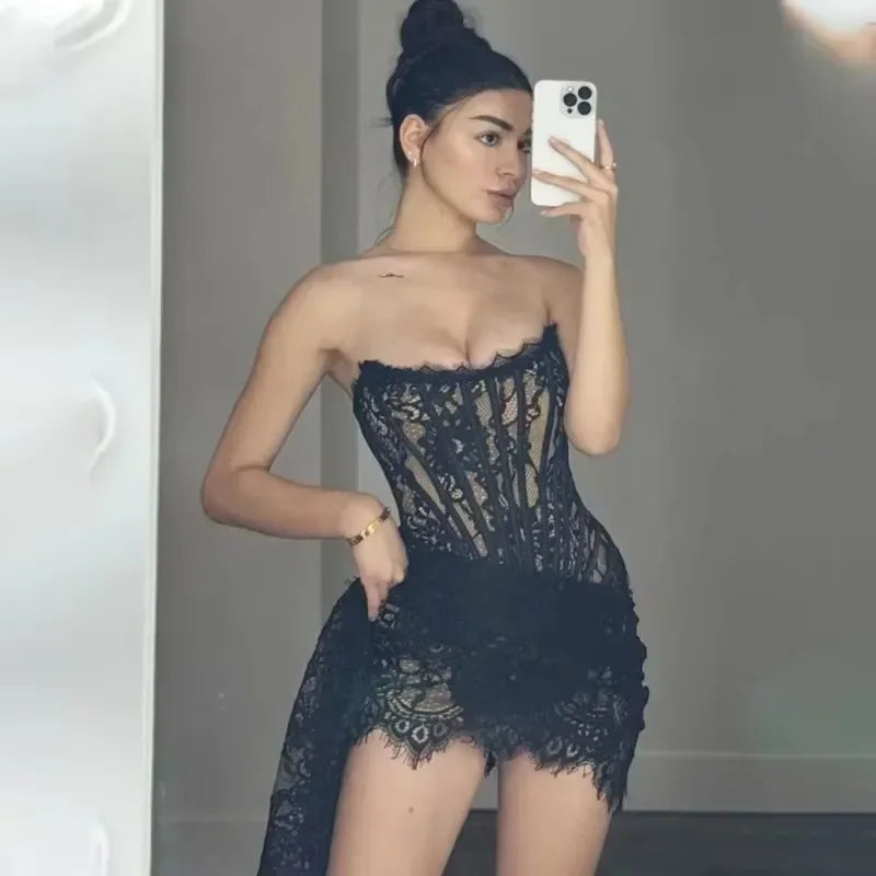 Women’s Strapless Lace Evening Dress