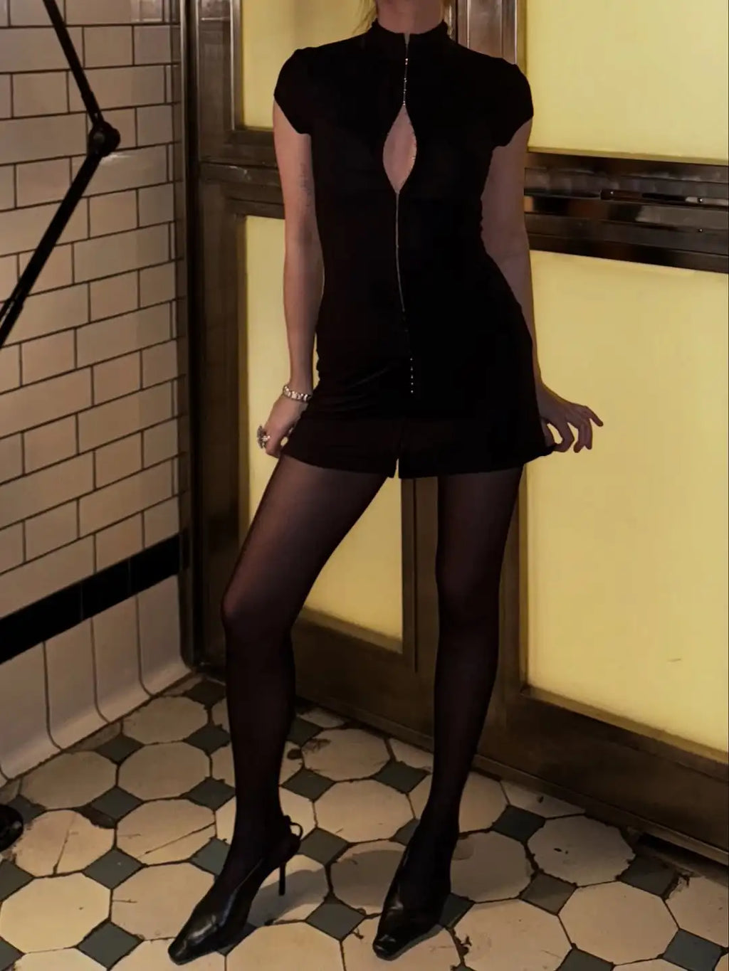 Black Hollow Out Mini Dress
