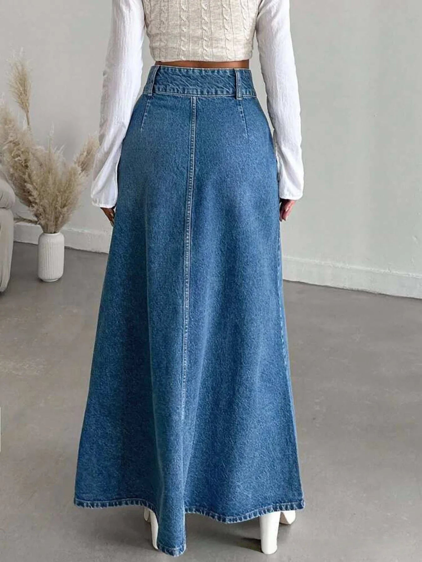 Long Denim Midi Skirt