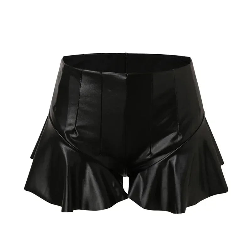 Ruffled Leather Shorts